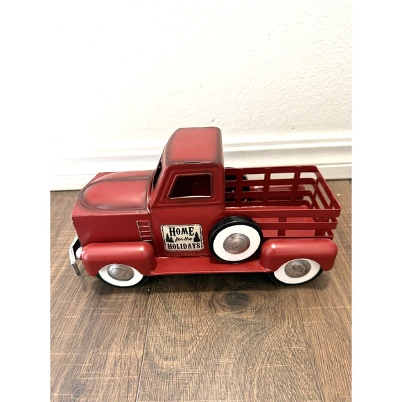 Red Metal Tree Farm Truck Home For The Holidays Seasons Greetings Decor - Picture 5 of 8